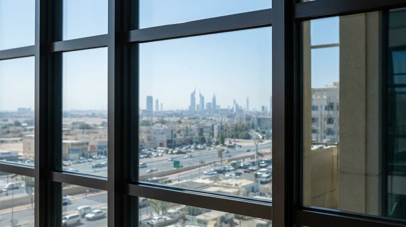 تنظيف وتلميع واجهة زجاجية لبرج تجاري بالرياض - بعد التنظيف